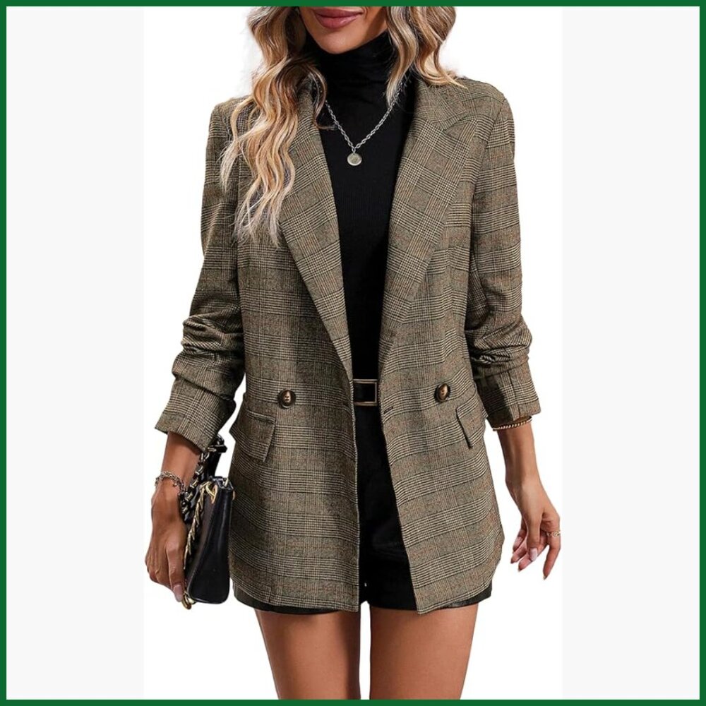 Lightweight Fully Lined Plaid Houndstooth Blazer … - image 1